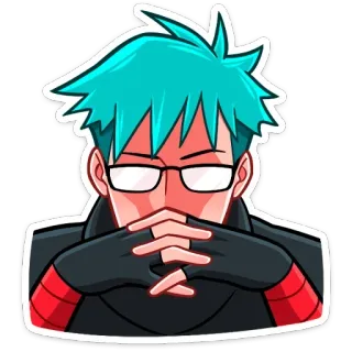 😡 动漫, 卡通, 眼镜, 青色头发, 沉思 telegram sticker