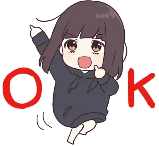 🆗 OK аниме, девушка, ок, жест, чиби telegram sticker