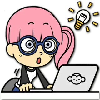 💡 cartoon, laptop, idea, lightbulb, monkey, glasses, girl telegram sticker