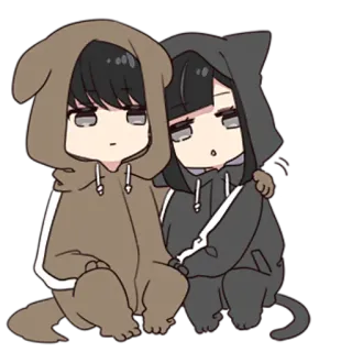 🤗 Anime, Chibi, Perro, Gato, Lindo, Dibujo animado, Kawaii, Sudadera con capucha telegram sticker