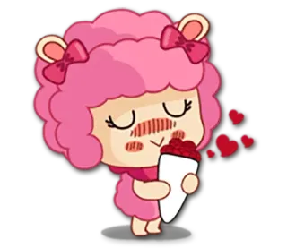 💖 Cartoon, Schaf, Herzen, Süß, Liebe, Tier whatsapp sticker