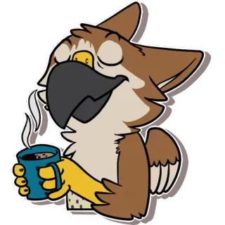 ☕ coffee, morning, cartoon, eagle, bird, cute, mug telegram sticker