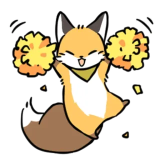 🎉 キツネ, 動物, チアリーダー, ポンポン, かわいい, 漫画, マスコット whatsapp sticker