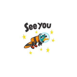 🖐 See You cartone animato, alieno, stelle, arancione, blu, occhi telegram sticker