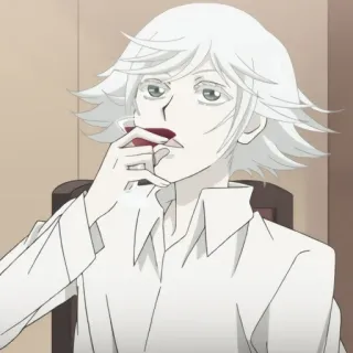 🍚 Anime, Charakter, Trinken, Wein, Weißes Haar, Porträt telegram sticker