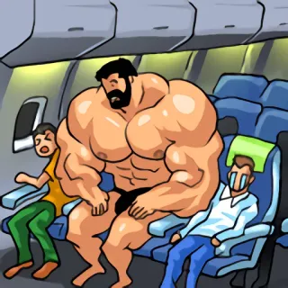 😳 kreskówka, samolot, mięśnie, mężczyzna, pasażer, zabawne telegram sticker