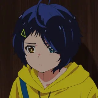 🥚 アニメ, 女の子, 悲しい, 黄色, 青髪 telegram sticker