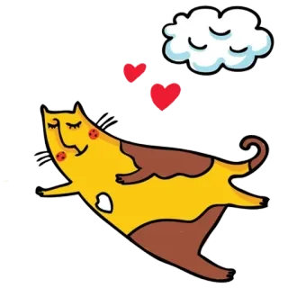 🤩 chat, coeur, nuage, rêve, dessin animé, autocollant, jaune, amour telegram sticker