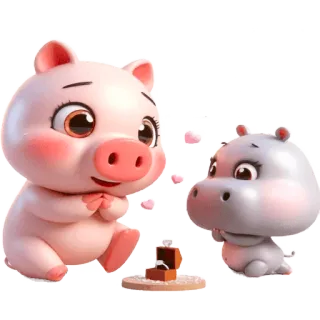 😍 cerdo, hipopótamo, amor, romance, compromiso, animales, lindo, pegatina telegram sticker