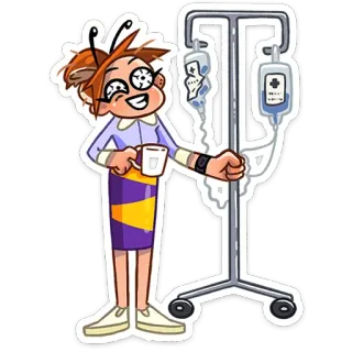 🐝 cartone animato, illustrazione, ospedale, flebo, medico, paziente whatsapp sticker