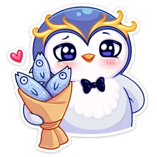 💐 пингвин, рыба, милый, мультфильм, животное, сердце, наклейка whatsapp sticker