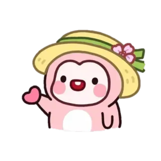 🐧 かわいい, kawaii, ピンク, 帽子, 挨拶, 漫画, キャラクター telegram sticker