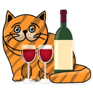 🍷 cat, wine, wine glasses, bottle, alcohol, beverage telegram sticker