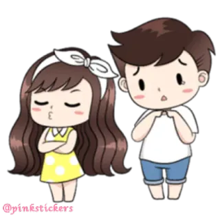 😒 @phoebeStickers cute, cartoon, couple, love, sticker, illustration telegram sticker