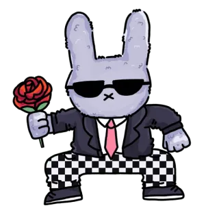 🌹 bunny, rabbit, suit, rose, glasses, cartoon, animal, checkered pants telegram sticker