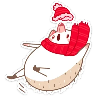😲 riccio, inverno, sciarpa, cappello, carino, animale, cartone animato telegram sticker