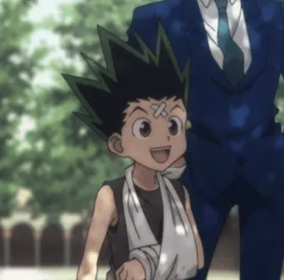 🌿 Gon Freecss Hunter x Hunter animé, garçon, souriant, bandage, dessin animé telegram sticker