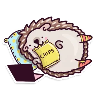 😋 CHIPS เม่น, มันฝรั่ง, แล็ปท็อป, น่ารัก, สัตว์, การ์ตูน, ขนม telegram sticker
