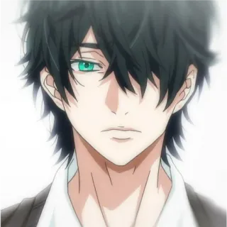 😞 Anime, Masculino, Retrato, Cabelo preto, Olhos verdes telegram sticker