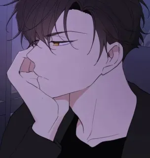 😐 uomo, anime, manga, pensieroso, ritratto, illustrazione, cartone animato telegram sticker