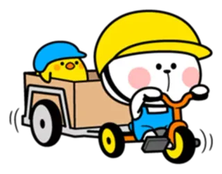 🚗 Cartoon, Tier, Bär, Küken, Dreirad, Niedlich, Transport, Gelb telegram sticker
