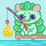 👍 น่ารัก, ตกปลา, ยกนิ้ว, การ์ตูน, คาวาอิ, ภาพประกอบ telegram sticker