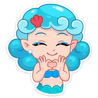 ❤️ Putri duyung, Kartun, Lucu, Hati, Rambut biru, Anime, Samudra, Laut telegram sticker