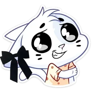 🫢 猫, 漫画, 動物, かわいい, ステッカー, 白, リボン telegram sticker