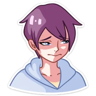 😅 อนิเมะ, การ์ตูน, เศร้า, ทำปากยื่น, ผมสีม่วง, ตาสีฟ้า, ภาพเหมือน whatsapp sticker