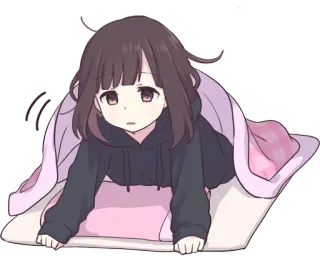 😐 动漫女孩, 可爱, 毯子, 卡哇伊, 放松, 休闲 telegram sticker