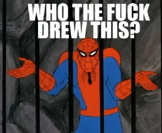 ✍ Spider-Man WHO THE FUCK DREW THIS? spider-man, cartoon, marvel, meme, funny telegram sticker