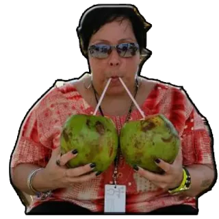 💁 woman, coconut, drinking, sunglasses, straws, tropical, beverage telegram sticker