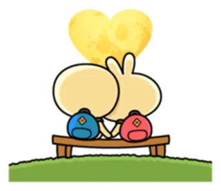👫 토끼, 사랑, 하트, 벤치, 배낭, 만화, 귀여운, 관계 telegram sticker