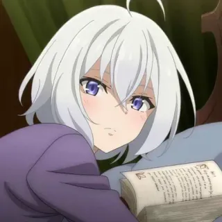 🩸 anime, character, girl, white hair, reading, book telegram sticker
