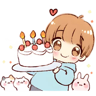 🧁 Hoạt hình, Dễ thương, Sinh nhật, Bánh kem, Kawaii, Kỷ niệm whatsapp sticker