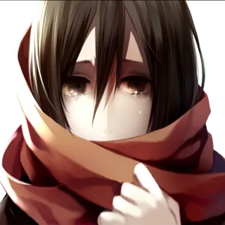 😢 Mikasa Ackerman Attack on Titan Anime, Meisje, Tranen, Huilend, Verdrietig, Sjaal telegram sticker