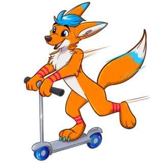 🛴 renard, animal, scooter, dessin animé, mignon, poilu whatsapp sticker
