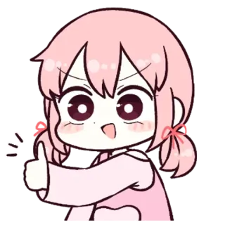 🗯 Kartun, Gadis, Jempol ke atas, Positif, Kawaii, Merah muda telegram sticker