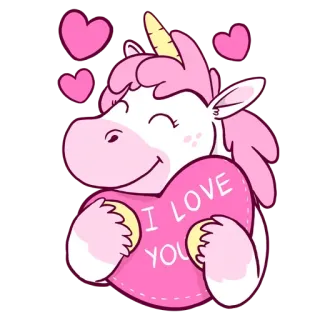 🤪 I LOVE YOU licorne, cœur, amour, mignon, rose, dessin animé, fantaisie, magique telegram sticker