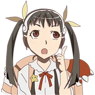 😮 ragazza anime, Hanekawa Tsubasa, carina, che indica, personaggio telegram sticker