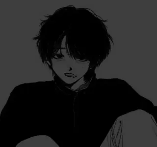 🖤 Anime, Manga, Emo, Chłopak, Smutny, Mroczny, Monochromatyczny telegram sticker