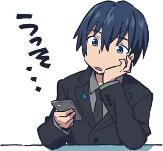 😯 うっそ 애니메이션, 캐릭터, 정장, 걱정, 전화 telegram sticker