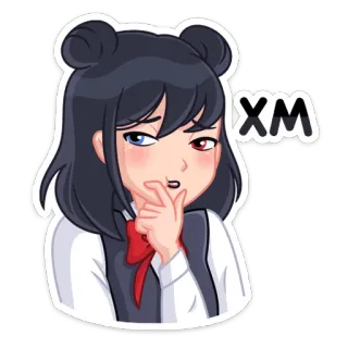 🤔 XM Fille anime, Dessin animé, Expression, Pensée, Sticker, Mignon, Yeux rouges, Yeux bleus telegram sticker