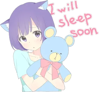 😪 I will sleep soon Anime, Chica, Sueño, Lindo, Oso de peluche whatsapp sticker