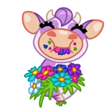 💐 корова, животное, мультфильм, цветы, милый, фиолетовый telegram sticker