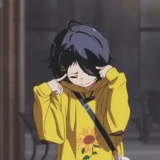 🌻 アニメ, 漫画, 女の子, 悲しい, 黄色, パーカー, 花 telegram sticker