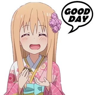 🌞 GOOD DAY Anime, Fille, Joyeux/Heureux, Belle journée, Mignon/Kawaii, Kimono whatsapp sticker
