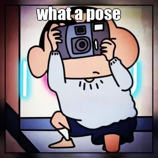 🤔 Shin-chan Crayon Shin-chan what a pose Anime, Cartoon, Appareil photo, Photographie, Pose whatsapp sticker