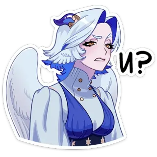 😠 и? malaikat, anime, rambut putih, biru dan putih, ekspresi, kartun whatsapp sticker