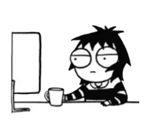 😐 desenho animado, computador, café, entediado, escrivaninha, personagem, adesivo telegram sticker